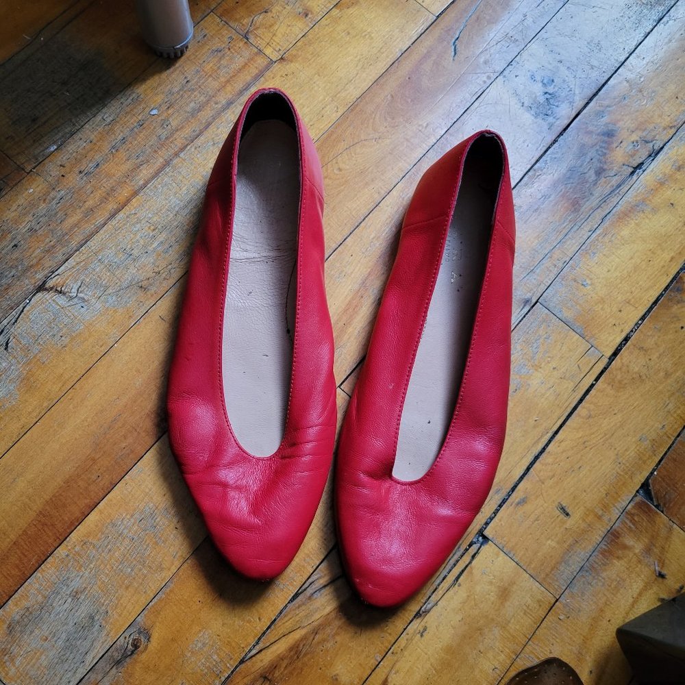 ZARA Bright Red Leather Flats